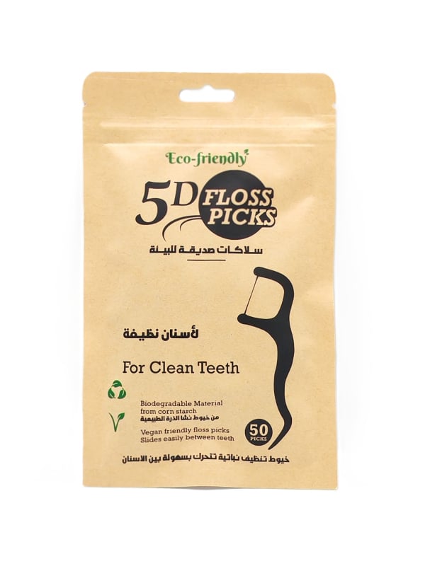 Five D Eco-Friendly Dental Floss Picks with Floss, Interdental Cleaning, 50 Pack