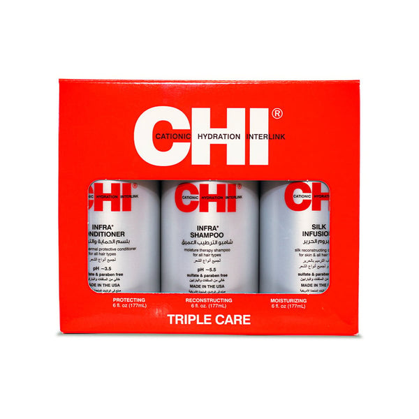 CHI Triple Care Damage Hair Kit 3-Step Moisturizing Hair Treatment with Silk Proteins