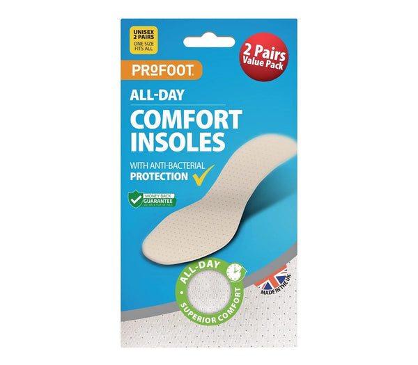 Profoot All-Day Comfort Insoles Lightweight Breathable Latex Antimicrobial 2 Pairs One Size