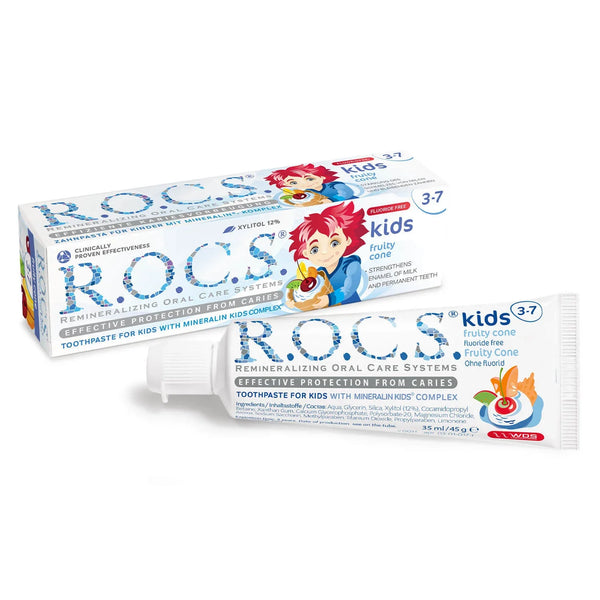 ROCS Kids Fruity Cone Toothpaste for Children, Fluoride-Free, 35ml