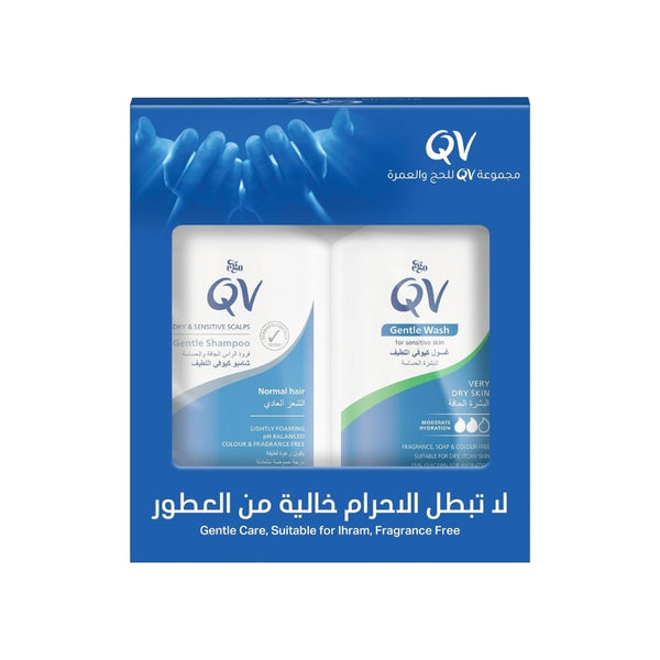 QV Hajj & Umrah Kit Shampoo and Gentle Wash Set, Fragrance-Free Soap-Free, 95g + 90g