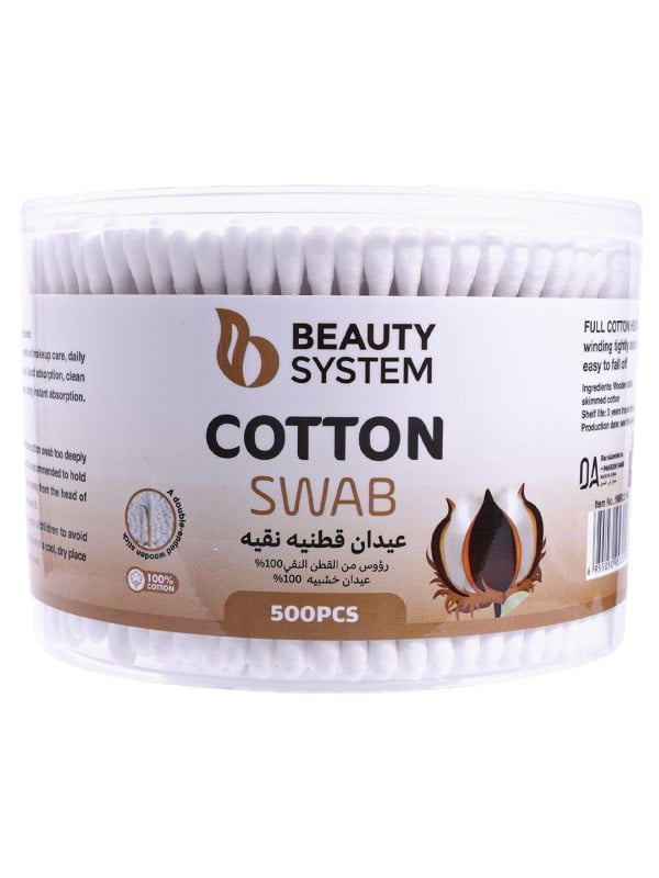 Beauty System Pure Cotton Buds 100% Cotton Dual-Head Wooden Sticks 500 Pieces