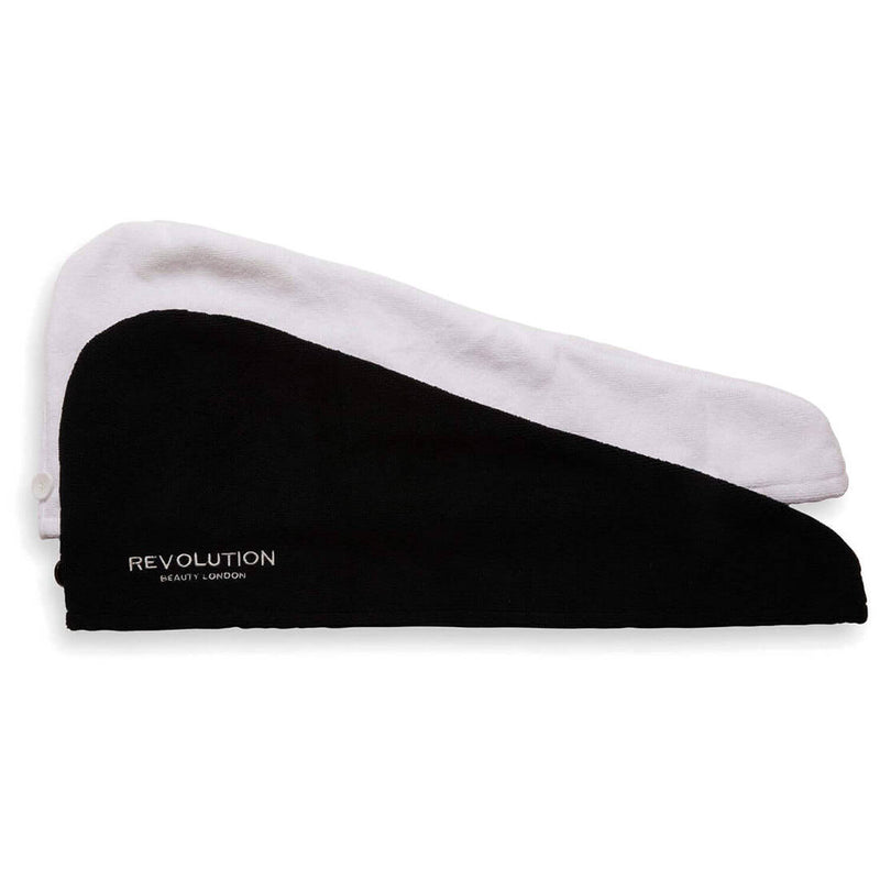 Revolution Haircare Microfiber Hair Towel Wraps, Black and White, 2 Pack
