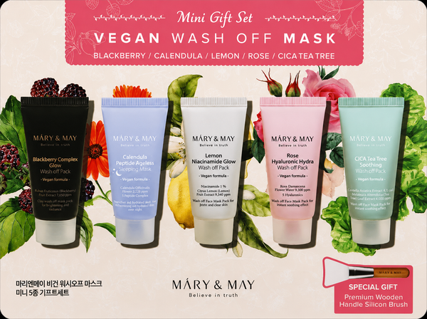 Mary & May Vegan Wash-Off Face Mask Set, 5 Pieces with Brush