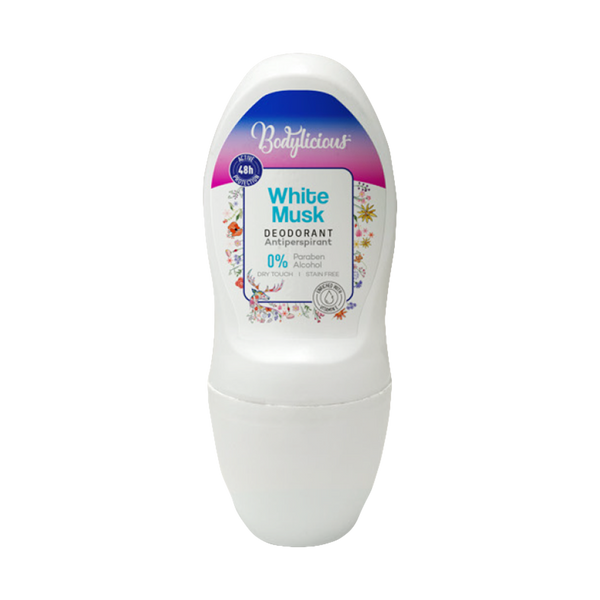Bodylicious White Musk Roll-On Deodorant, Alcohol-Free with Vitamin E, 50 ml