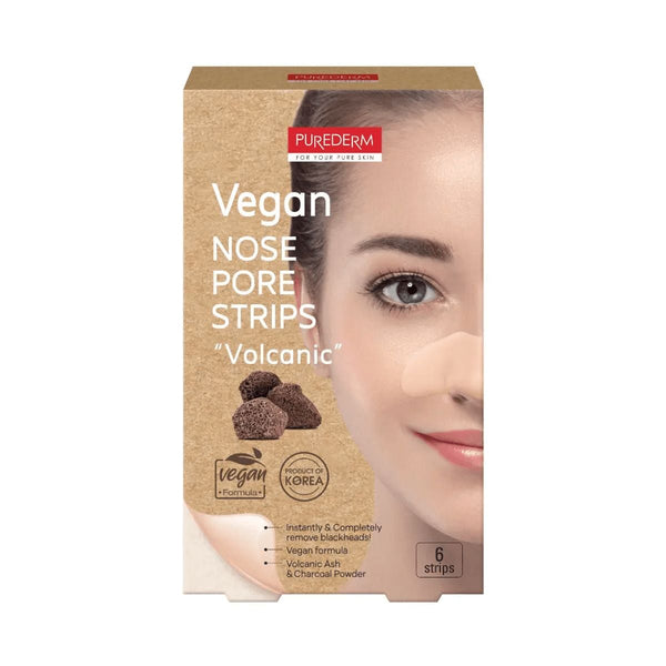 PUREDERM Vegan Charcoal Nose Pore Strips with Volcanic Ash, 6 Pack