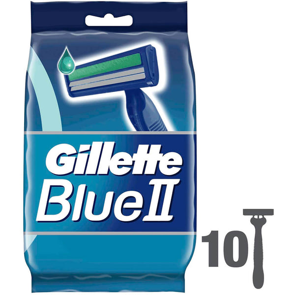 Gillette Blue II Plus Disposable Razors Fixed Head Lubrastrip Soft Ultragrip Handle 10 Pieces