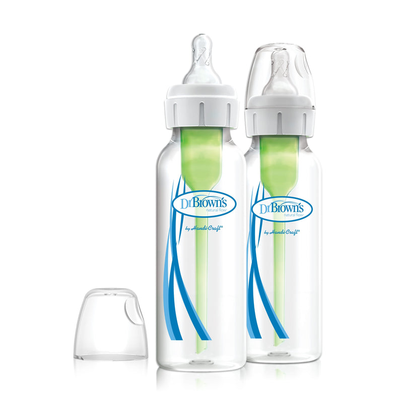 Dr. Brown's Options+ Narrow Neck Plastic Feeding Bottles, Convertible Vent System, 250ml, 2 Pack
