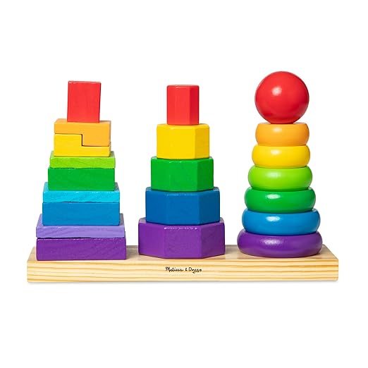 Melissa & Doug Geometric Stacker Wooden Educational Toy, Color and Shape Matching