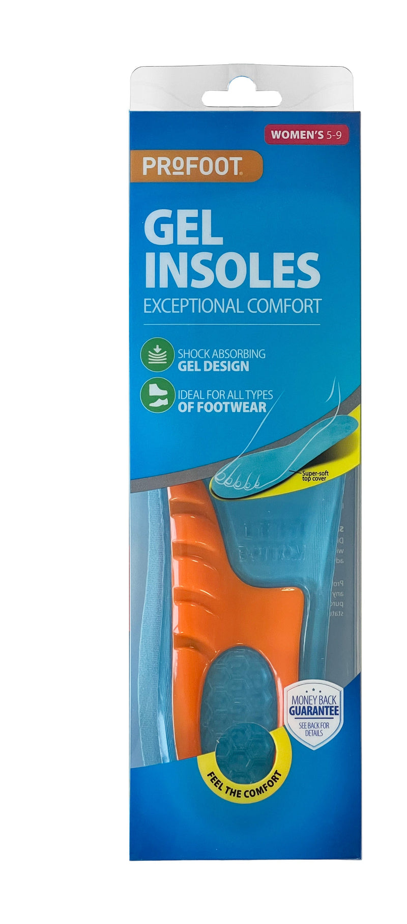 Profoot Gel Insoles Women's Dual-Gel Cushioning Trim-to-Fit Size 5-9, 1 Pair