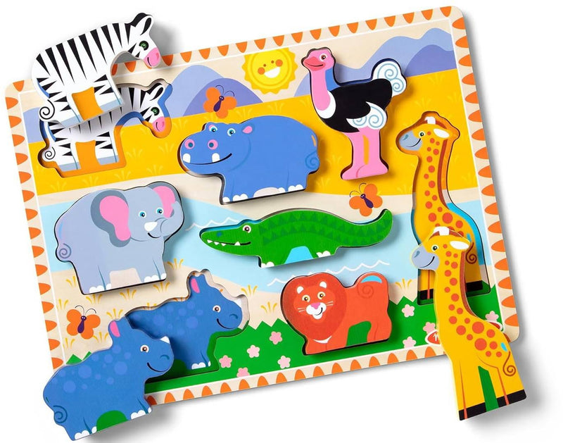 Melissa & Doug Safari Wooden Chunky Puzzle, 8-Piece Extra-Thick Animal Toy