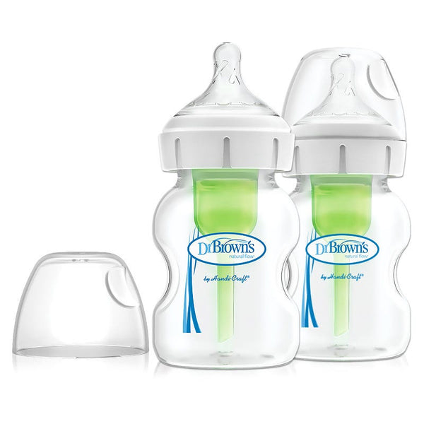 DrBrown's Wide-Neck Plastic Feeding Bottles, Breast-Like Nipple Design, 150 ml, 2 Pack