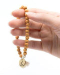 Min Maadan Alensan Inni Qareeb Prayer Beads and Bracelet, 33 Light Brown Gemstone Beads, 18K Gold-Plated Pendant