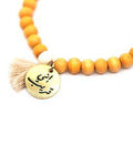 Min Maadan Alensan Inni Qareeb Prayer Beads and Bracelet, 33 Light Brown Gemstone Beads, 18K Gold-Plated Pendant