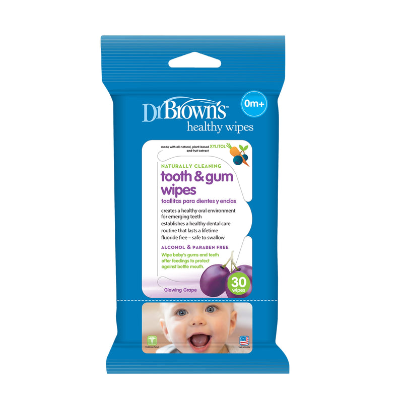 Dr. Brown's Tooth & Gum Wipes Cleansing Wipes, Fluoride-Free, Paraben-Free, 30 Pack