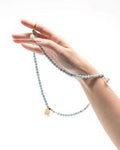 Min Maadan Alensan Inny Qarib Subha Prayer Beads with Ring, 99 Aquamarine Beads, 18K Gold-Plated Pendant, Aqua