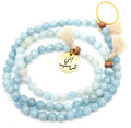 Min Maadan Alensan Inny Qarib Subha Prayer Beads with Ring, 99 Aquamarine Beads, 18K Gold-Plated Pendant, Aqua