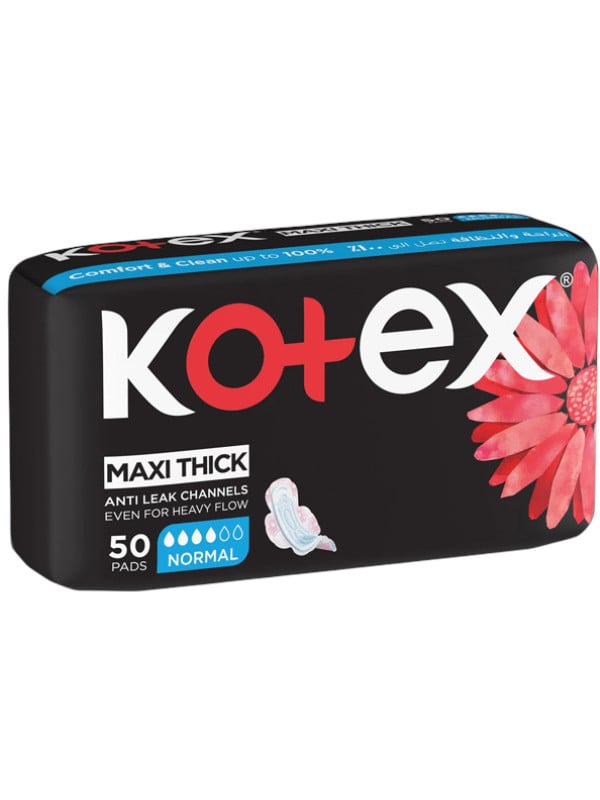 Kotex Maxi Normal Sanitary Pads with Wings Anti-Leak Channels 50 Pads