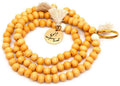 Min Maadan Alensan Subha Prayer Beads with Ring, 99 Beads, Light Brown and White, 18K Gold-Plated Pendant