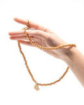 Min Maadan Alensan Subha Prayer Beads with Ring, 99 Beads, Light Brown and White, 18K Gold-Plated Pendant