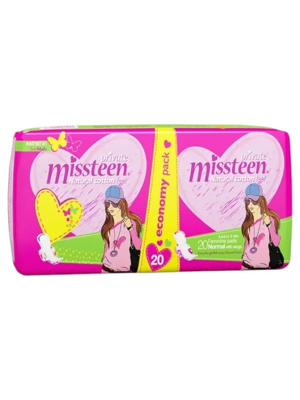 Private Miss Teen Ultra Thin Regular Sanitary Pads with Wings, 20 Pads