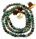 Min Maadan Alensan African Turquoise Subha Prayer Beads, 99 Stones, 18K Gold-Plated Pendant