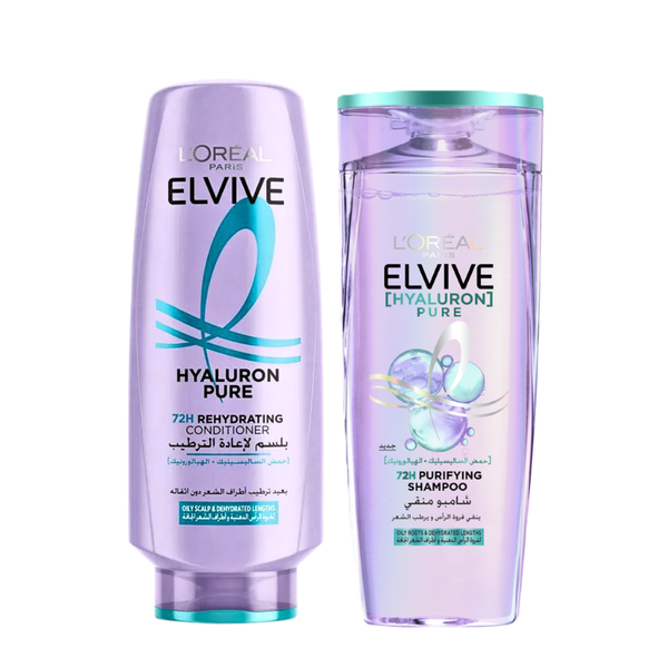 L'Oreal Paris Elvive Hyaluron Pure Shampoo and Conditioner Duo, Salicylic Acid and Hyaluronic Acid, 200ml + 360ml