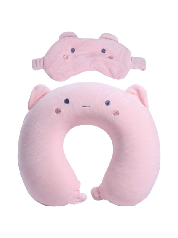 Salon System Travel Neck Pillow with Sleep Mask, Soft Fabric, Assorted Colors