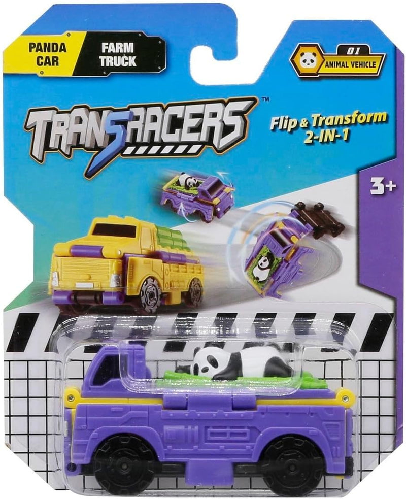 Transracers Panda Car & Farm Truck 2-in-1 Flip Plastic Vehicle, Multicolor