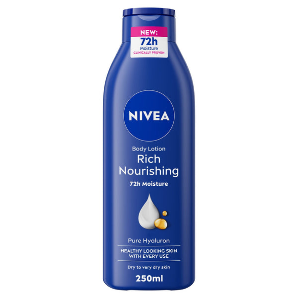 NIVEA Rich Nourishing Body Lotion, Pure Hyaluron, Almond Oil & Vitamin E, Dry to Very Dry Skin, 250ml