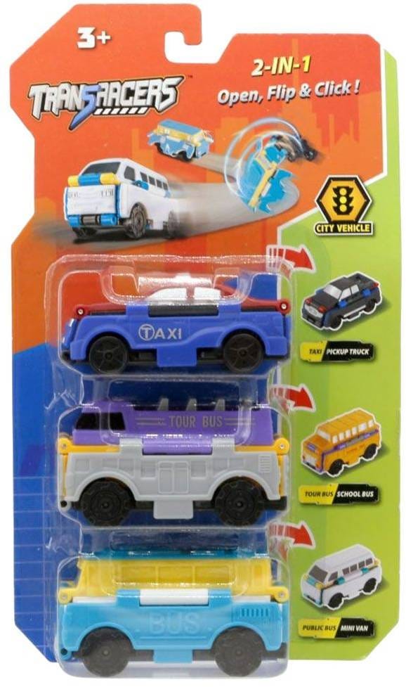Flip Cars Transforming City Vehicles 2-in-1 Toy Set, 3 Pieces