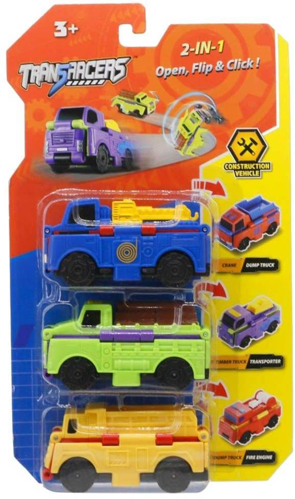 Flip Cars Transforming Construction Vehicle Toy Set, 2-in-1 Flip Vehicles, 3-Piece Pack