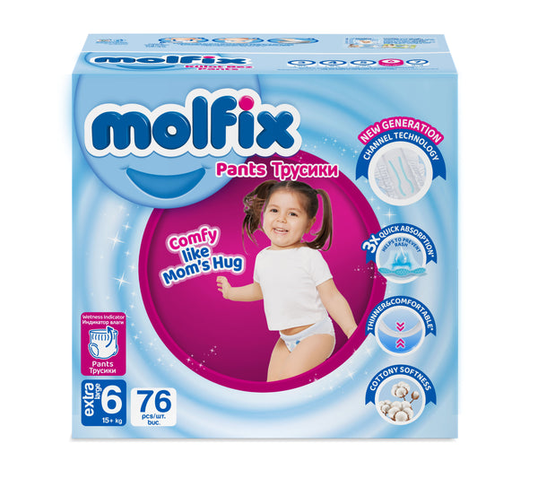 Molfix Diapers Size 6 Extra Large Pull-Up Pants Aloe Vera Chamomile 76 Pack