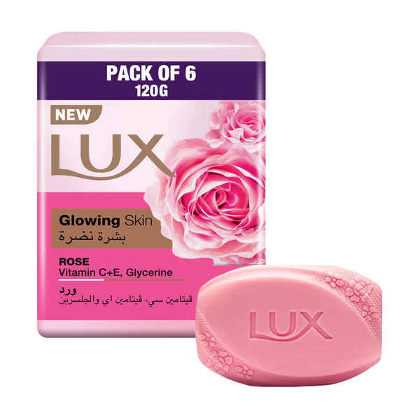 LUX Glowing Skin Soap Bar Rose Vitamin C, Vitamin E and Glycerin 120g x 6