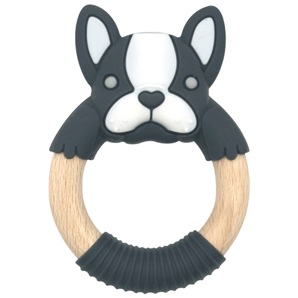 Baby Works Bibibaby Silicone and Beech Wood Teething Ring Charcoal and White