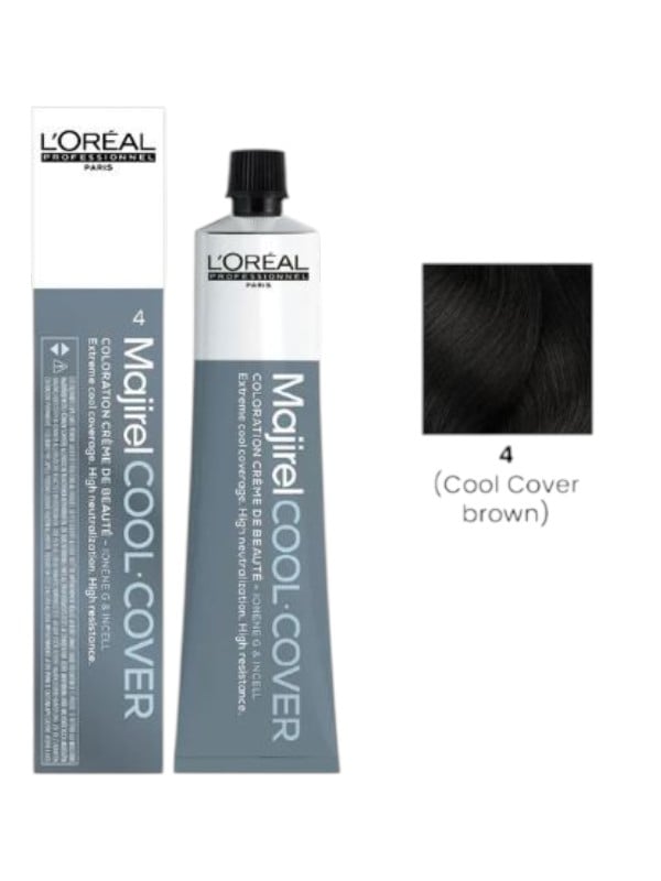 L'Oreal Professionnel Majirel Cool Cover Permanent Hair Color Cream, Shade 4 Deep Brown, 60ml