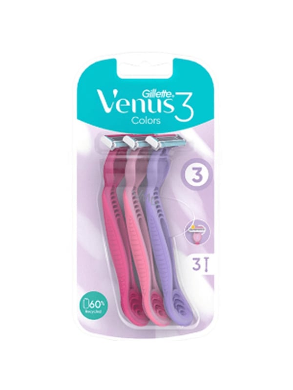 Gillette Venus 3 Color Razors Triple-Blade Aloe Vera Strip 3 Pieces