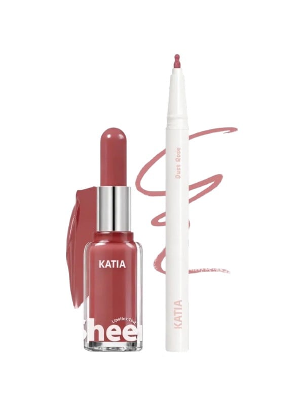 Katia Mood Full Lip Definition Combo Liquid Lip Liner and Lipstick Tint Dust Rose and Chestnut