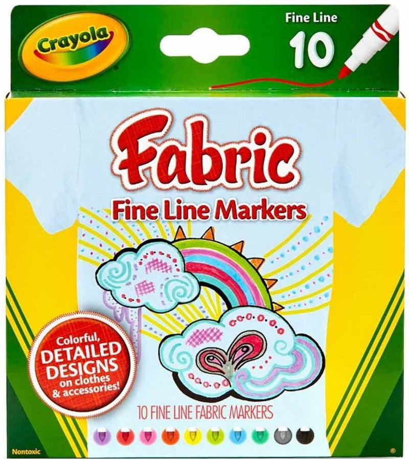 Crayola Fine Line Fabric Markers Permanent Assorted Colors 10 Count