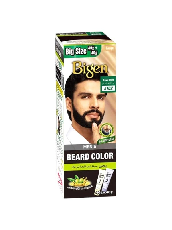 Bigen Men's Beard Hair Dye Cream with Comb, B102 Black Brown, 80g