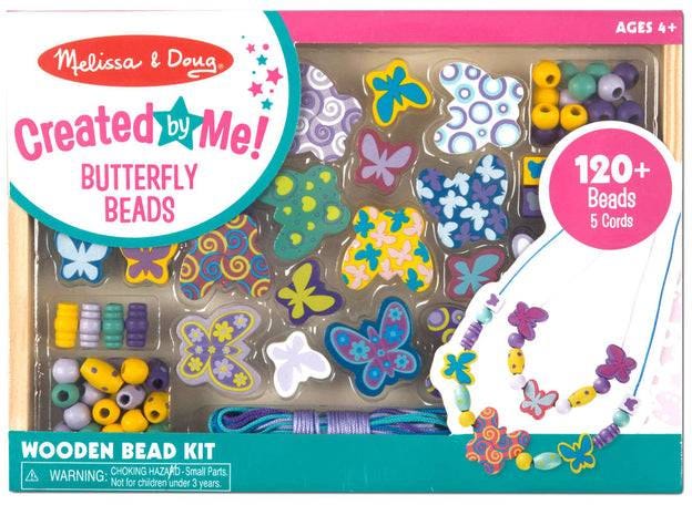 Melissa & Doug Created By Me Butterfly Wooden Bead Jewelry Kit, 120+ Beads, 5 Cords