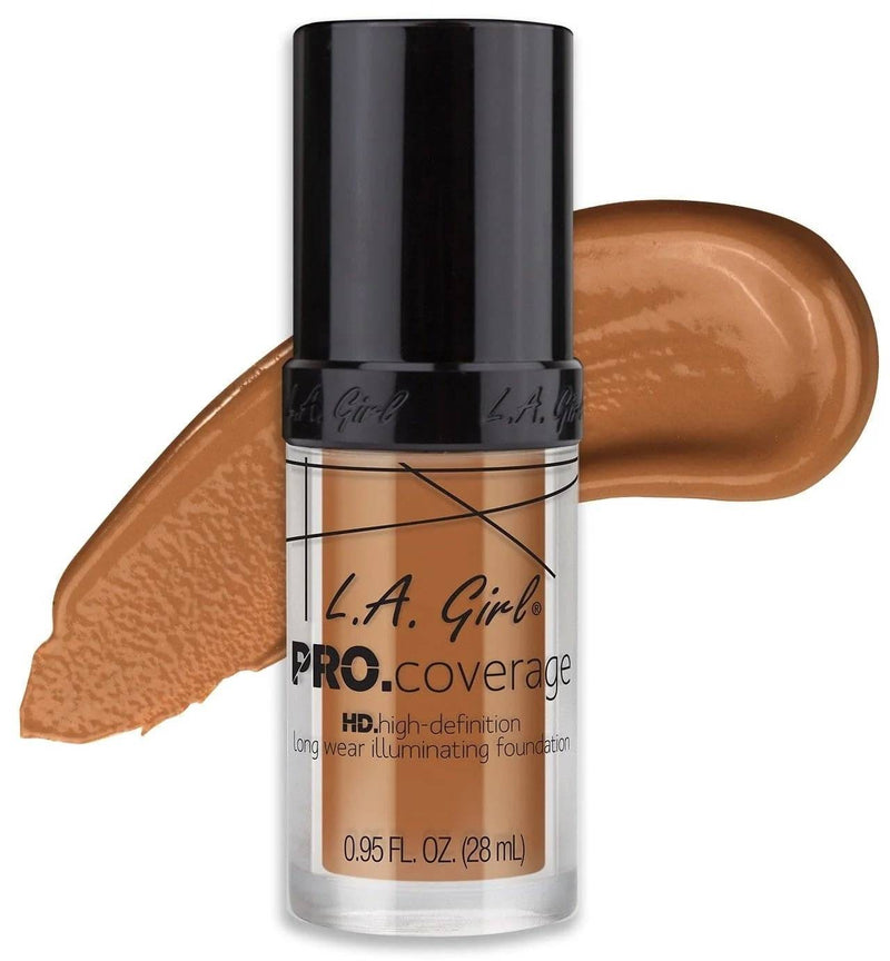 L.A. Girl Pro Coverage Illuminating Foundation Liquid Dewy Finish Vitamin C & E Warm Caramel 28 ml