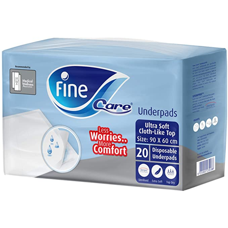 Fine Care Disposable Underpads 60 x 90 cm, Absorbent Surface Protection, 20 Pieces