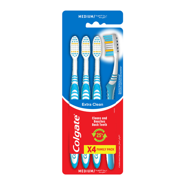 Colgate ExtraClean Value Pack Medium Toothbrushes, Soft Bristles, 4 Pieces