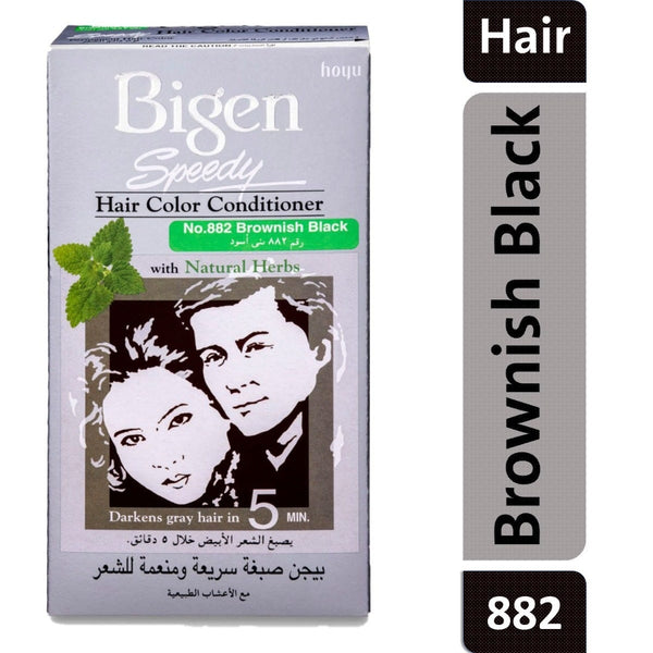 Bigen Hair Color Speedy Conditioner Cream Kit Brownish Black 882, Gray Coverage, 1 Pc