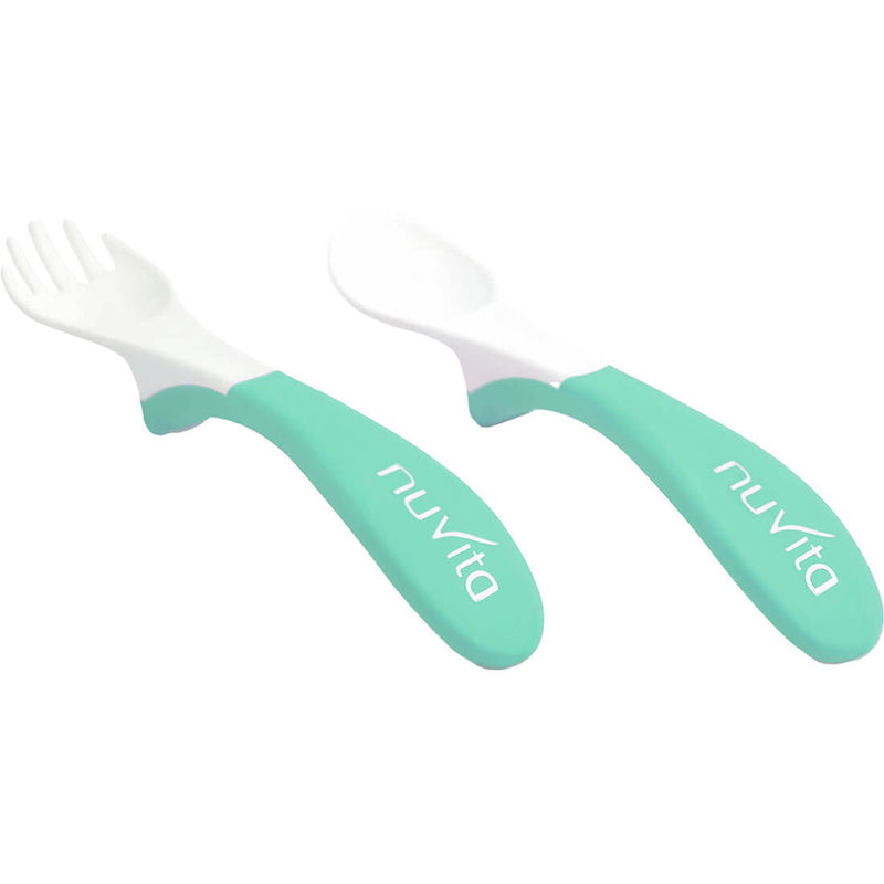 Nuvita EasyEating Baby Spoon and Fork Set Pastel Green 6m+