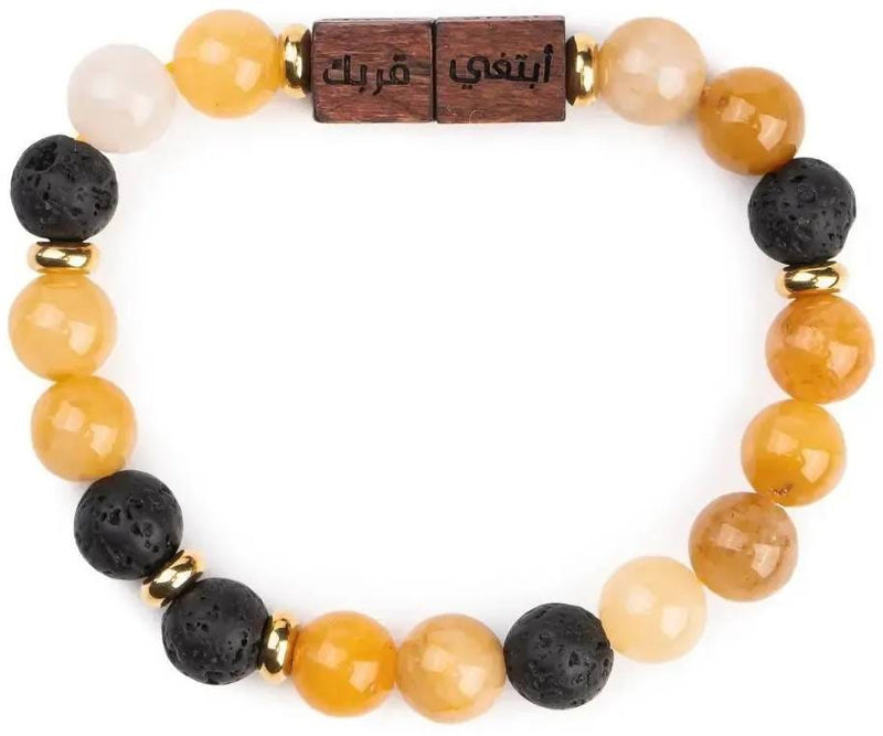 Min Maadan Alensan Yellow Jade and Lava Bead Elastic Bracelet for Men, 1 Pc
