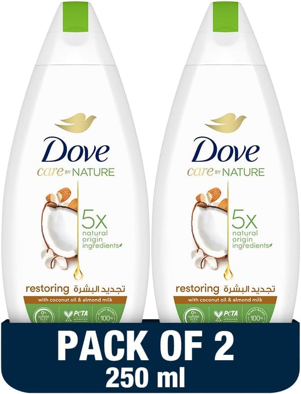 Dove Care by Nature Restoring Body Wash, Coconut & Almond, 250ml x 2