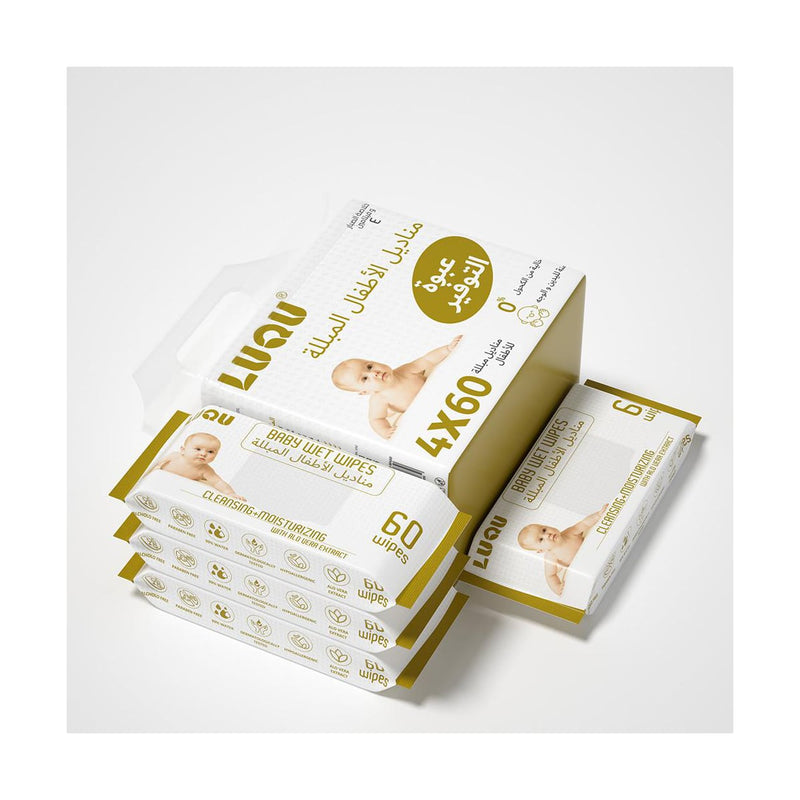 Luqu Sensitive Skin Baby Wipes Aloe Vera Vitamin E Fragrance-Free 240 Wipes