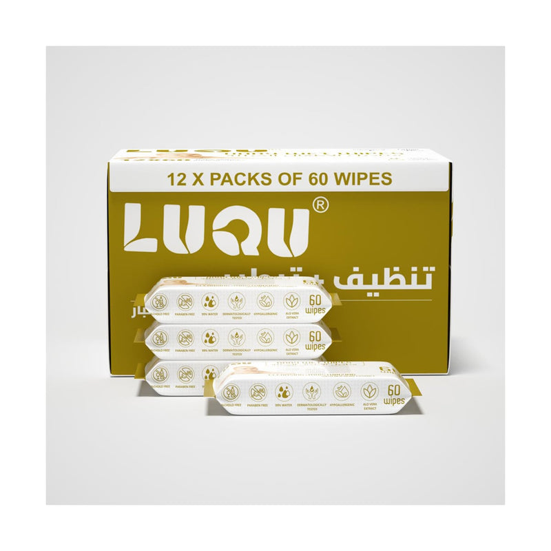 Luqu Sensitive Skin Baby Wipes Fragrance-Free Aloe Vera 720 Wipes, Pack of 12